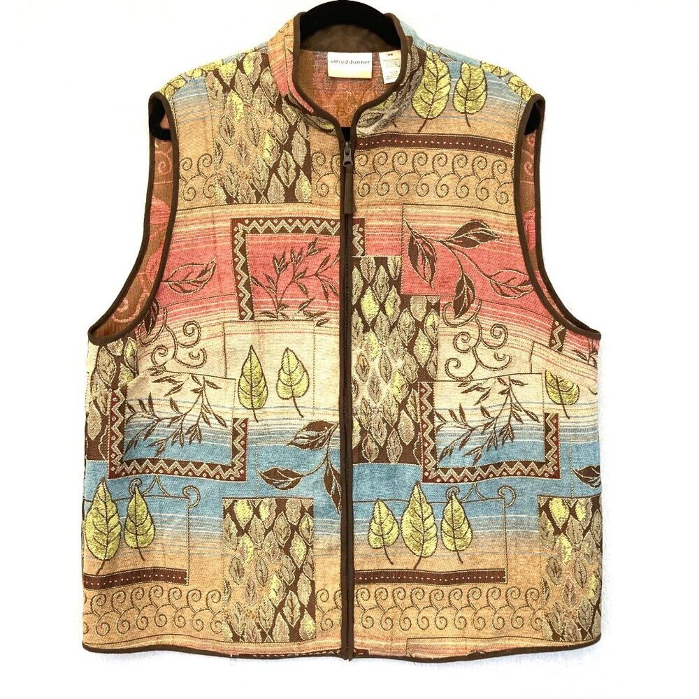 Alfred Dunner Southwestern‎ Tapestry Zip Up Vest Womens 16W Nature Forest Color